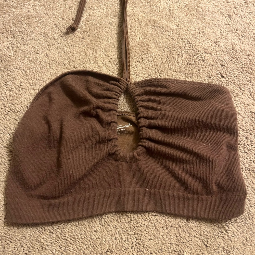 Brown cropped halter tank